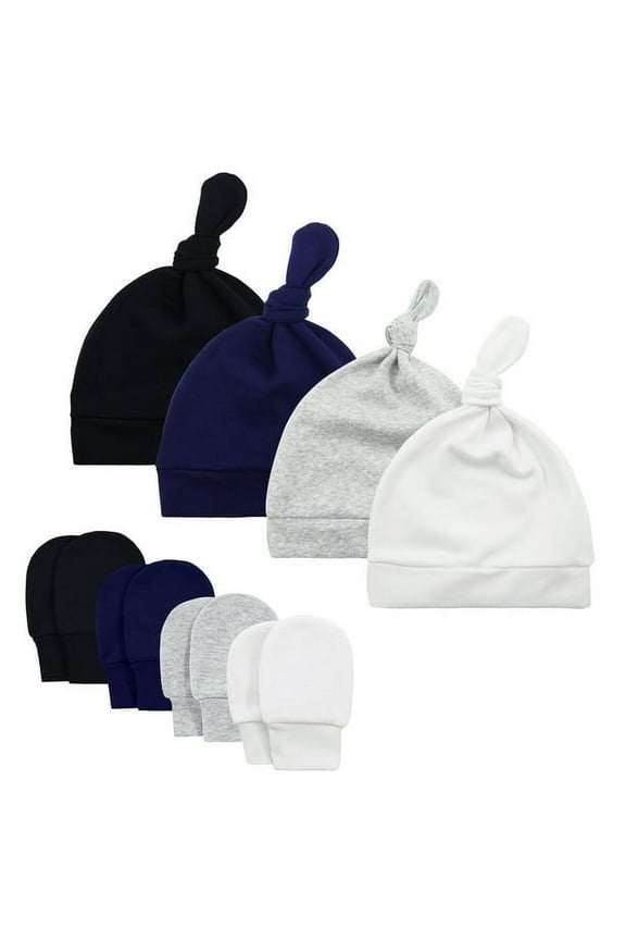 FOREEMME Newborn Infant Baby Boys Hat Mittens Set Cotton Gloves Beanie Skull Caps Hats for Baby 0-6 Months