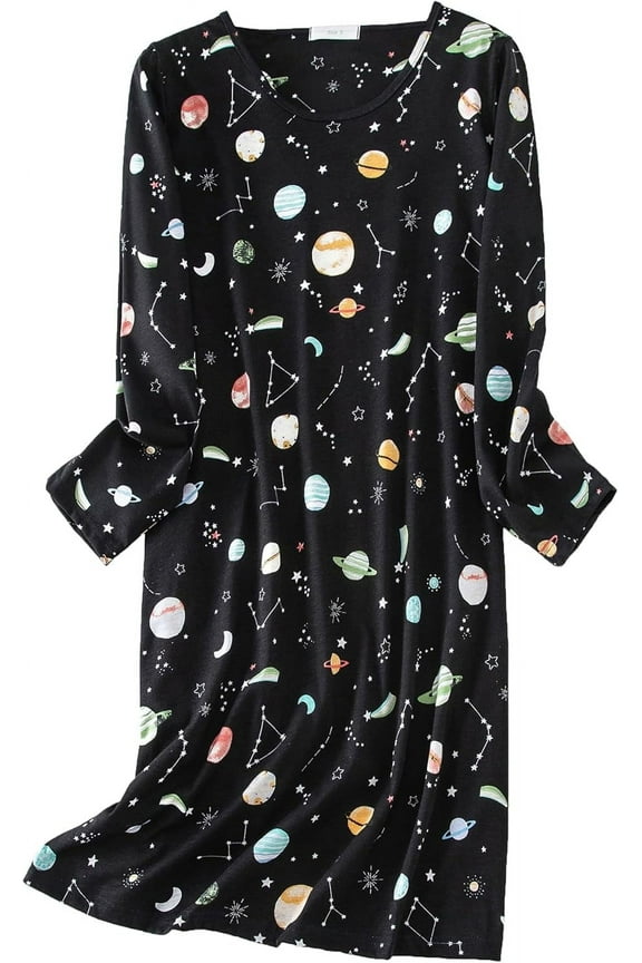 FOREEMME Women's Cotton Sleepwear Long Sleeves Nightgown Sleep Shirts Night Shirts Night Gown House Dresses Ladies Night Dress