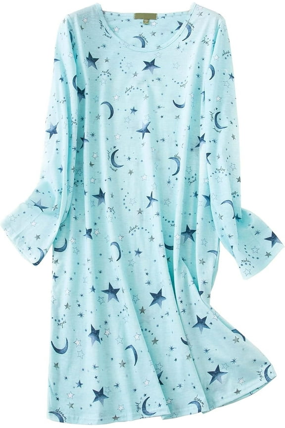 FOREEMME Women's Cotton Sleepwear Long Sleeves Nightgown Sleep Shirts Night Shirts Night Gown House Dresses Ladies Night Dress
