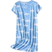 FOREEMME Women's Nightgown Cotton Sleepshirts Short Sleeve Nightshirt Loose Comfy Pajama Blue Moon XL