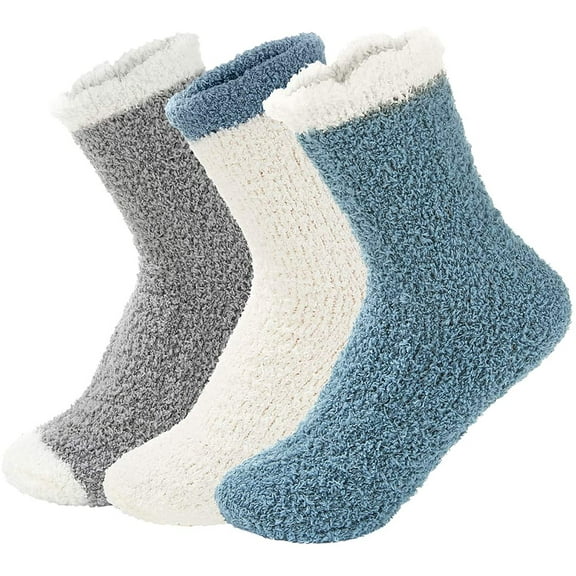 FOREEMME Womens Fuzzy Socks Cozy Fluffy Winter Cabin Slipper Warm Fleece Soft Thick Comfy Socks 3 Pairs Patchwork