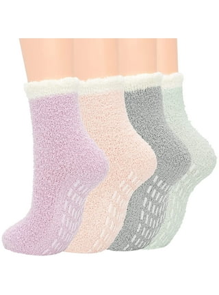 Women's Super Soft and Cozy Feather Light Fuzzy Home Socks - Tinkerbell Pink  - 4 Pair Value Pack - Size 4-10 