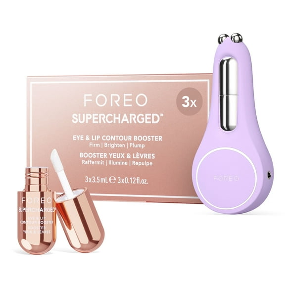 FOREO BEAR 2 Eyes & Lips Microcurrent Device Bundle, Lavender + Supercharged Eye & Lip Contour Booster Serum, 3 x 0.1 oz