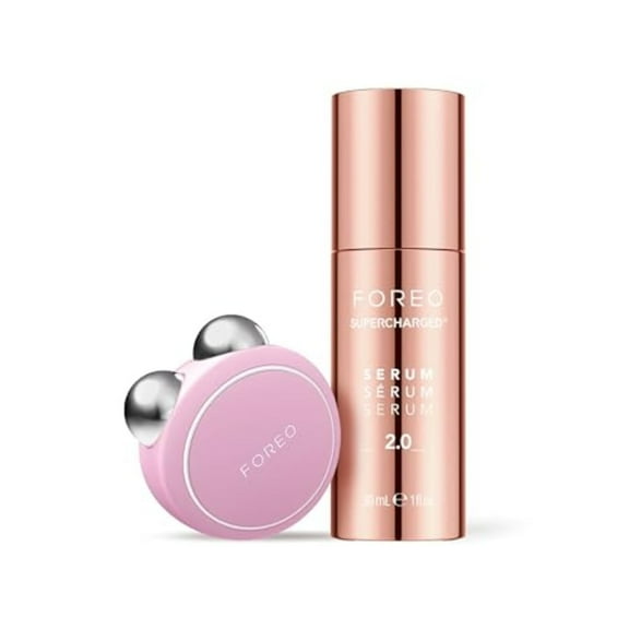 FOREO BEAR Mini Facial Toning Device Silicone Pearl Pink + Serum Serum Serum, 1 fl oz