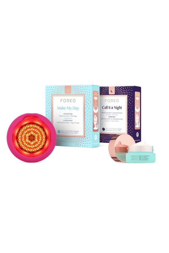 UFO 3 LED Hydrate & Brighten Set  Silicone Facial Mask Device with 14 Masks & Eye Cream, Arctic Blue