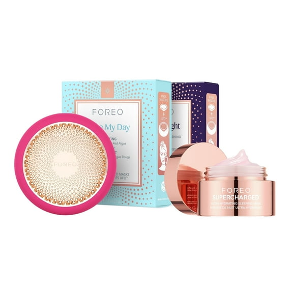 FOREO UFO 3 Hyper Hydra Facial Treatment Device Silicone Bundle with 14 UFO Activated Masks and Hydrating Night Mask, 0.5 oz