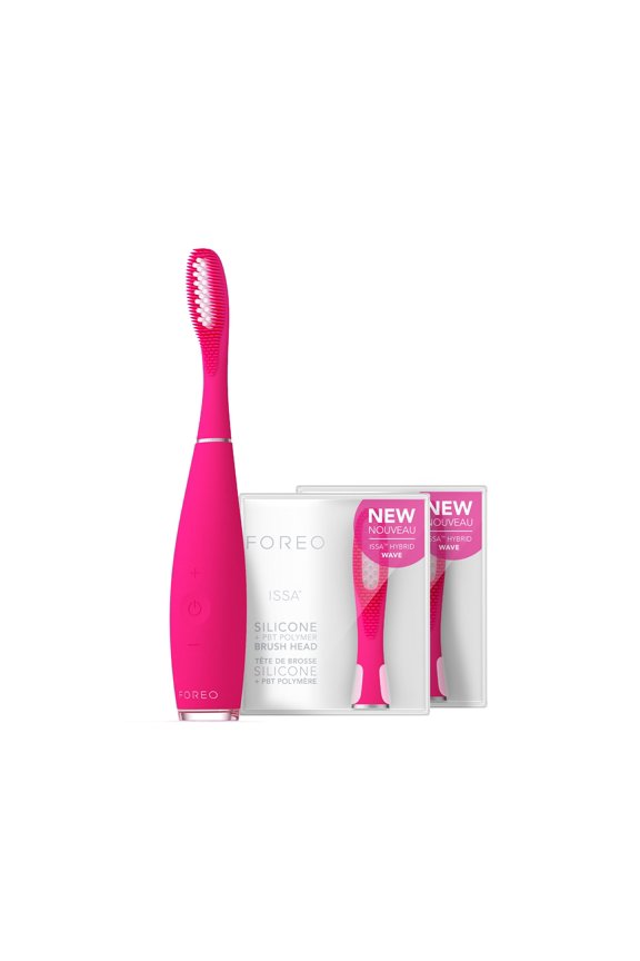 ISSA 3 Electric Toothbrush Bundle with 4-in-1 Ultra-Hygienic Silicone Cleaning and 2 Brush Heads, Fuchsia