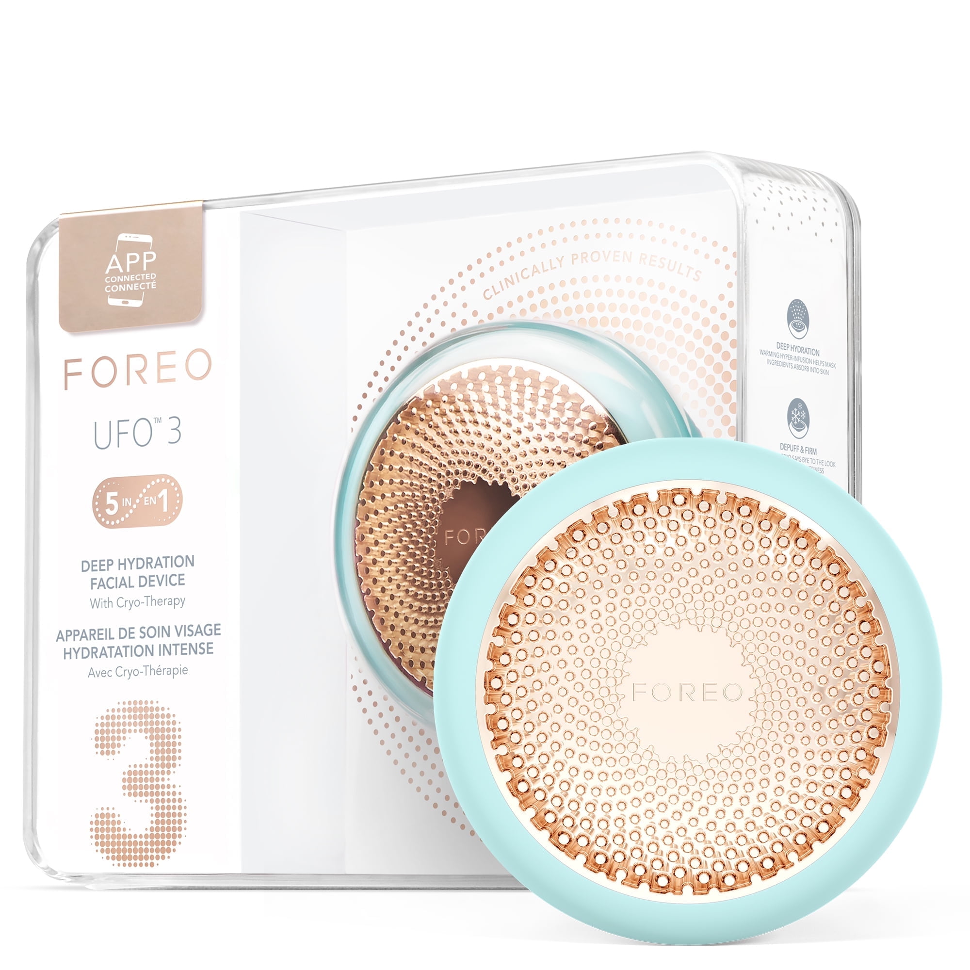 FOREO UFO™ 3 Smart Facial Device, LED Light, T-Sonic Massage, Thermo-Therapy, Arctic Blue, Silicone