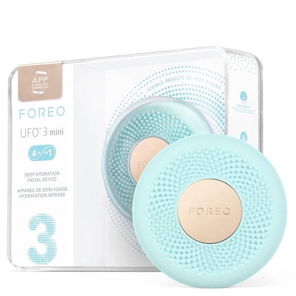 FOREO UFO 3 Mini Silicone Facial Treatment Device with LED Light Therapy for Skincare and Massage, Arctic Blue