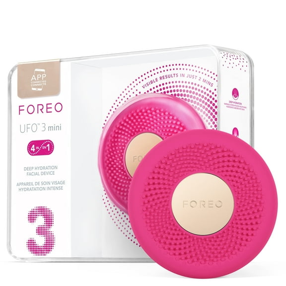 FOREO UFO 3 Mini Silicone Facial Treatment Device with LED Light Therapy for Skincare and Massage, Fuchsia