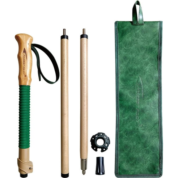 FOREST PILOT Trekking Poles- 1-pc Pack - Adjustable Hiking or Walking Stick –Strong, Natural Beech Wood - Quick Adjust Flip-Lock - Beech Wood Grip, Leather Strap (Green)