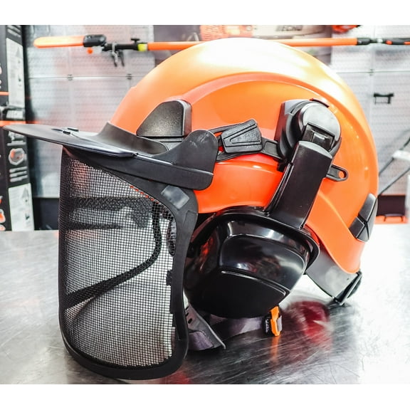 FORESTER ARBORIST HELMET SYSTEM WITH HEARING AND FACE PROTECTION ORANGE