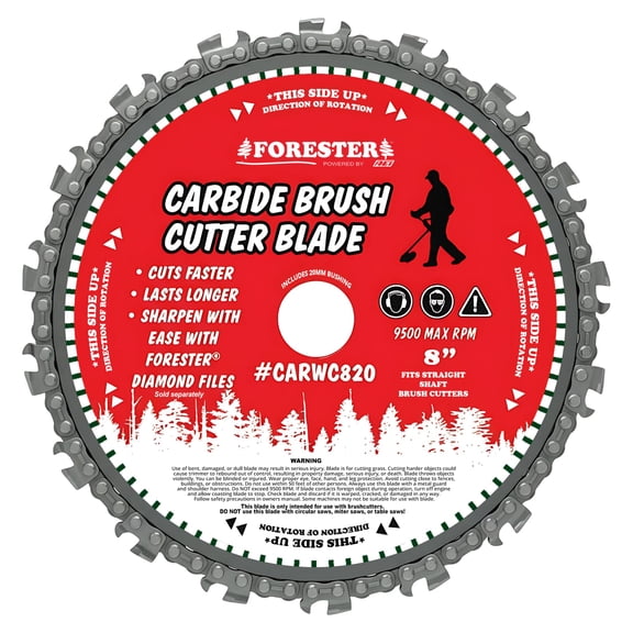 FORESTERCarbide Chain Loop Brush Cutter Blade - 8in x 16 Teeth | Low Kickback | Fits Most Straight Shaft Trimmers | Conversion Kit Sold Separately
