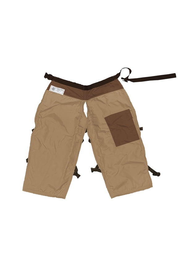 Chainsaw Chaps - Forestry Chainsaw Safety Gear Heavy Duty Apron Style Chap Pants with Adjustable Belt and Pocket (Tan w/Brown Pockets, Regular 37"