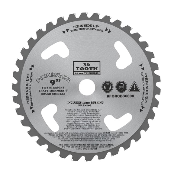 FORESTER Lightweight Carbide Tip Brush Cutter Blade - 9in x 36 Teeth | Fits Most Straight Shaft Trimmers | Conversion Kit Sold Separately