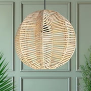 FOREVER BAMBOO Indonesian Hand-Woven Natural Rattan Pendant Light Fixture Circle Shape Woven Wicker Lampshade Chandelier Interior Decor, 15 in H x 15 in W
