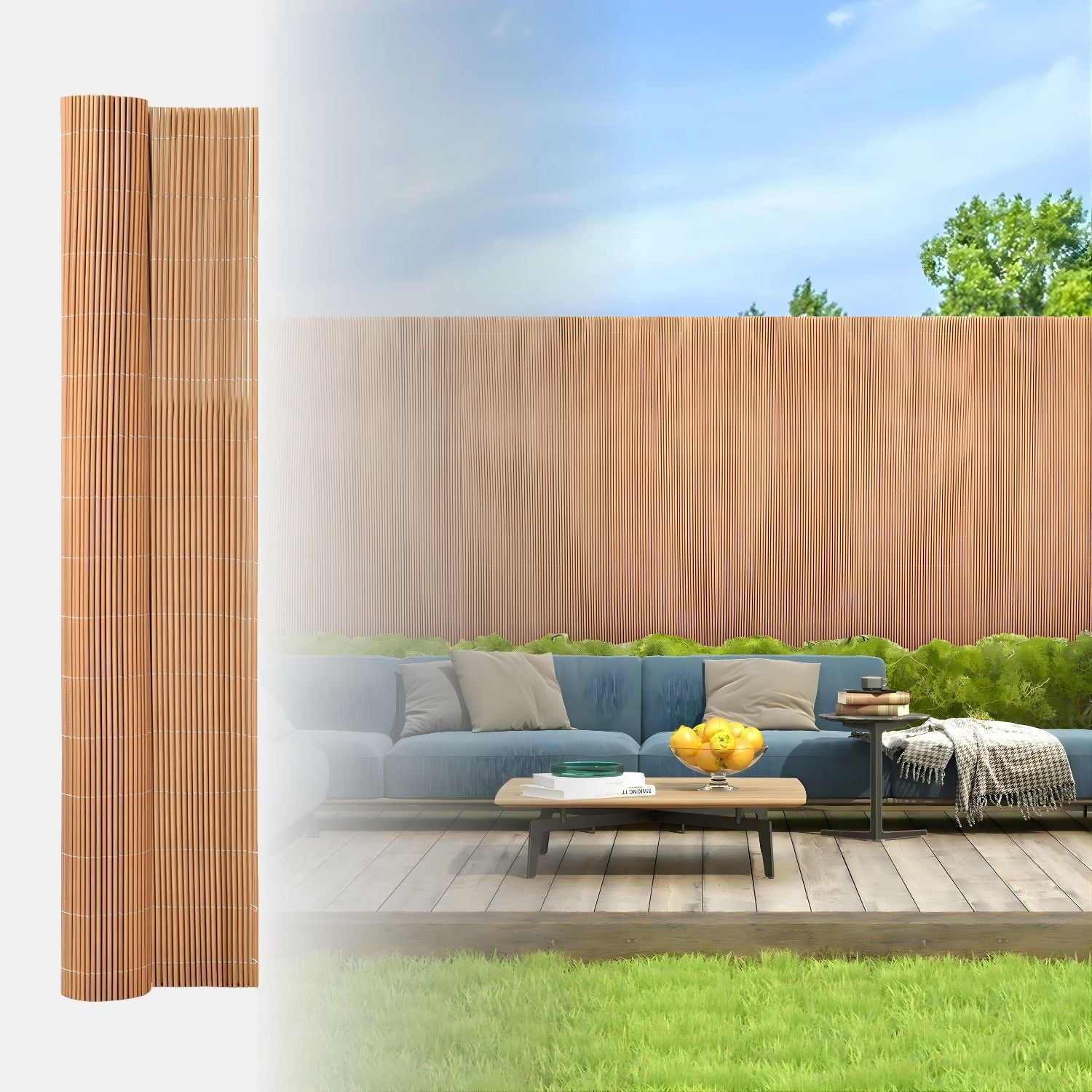 Backyard X-Scapes 6 ft x 8 ft All-Weather Synthetic Bamboo Fencing for Outdoors, Privacy Fence for yard,  Fence Panel, Tan