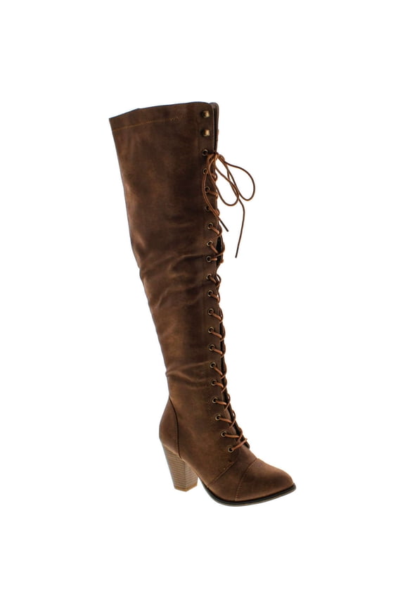 FOREVER CAMILA-48 Womens Chunky Heel Lace Up Over The Knee High Riding Boots