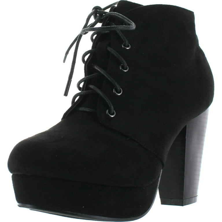 FOREVER CAMILLE 86 Women s Comfort Stacked Chunky Heel Lace Up Ankle Booties