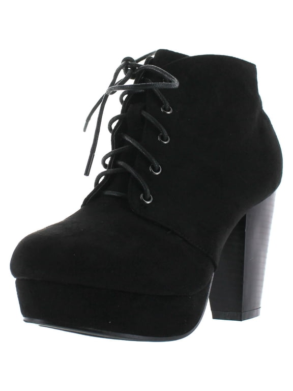 FOREVER CAMILLE-86 Women's Comfort Stacked Chunky Heel Lace Up Ankle Booties