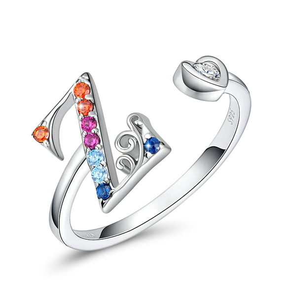 FOREVER QUEEN Adjustable Initial Letter Ring for Women 925 Sterling Silver Stackable Alphabet Rings