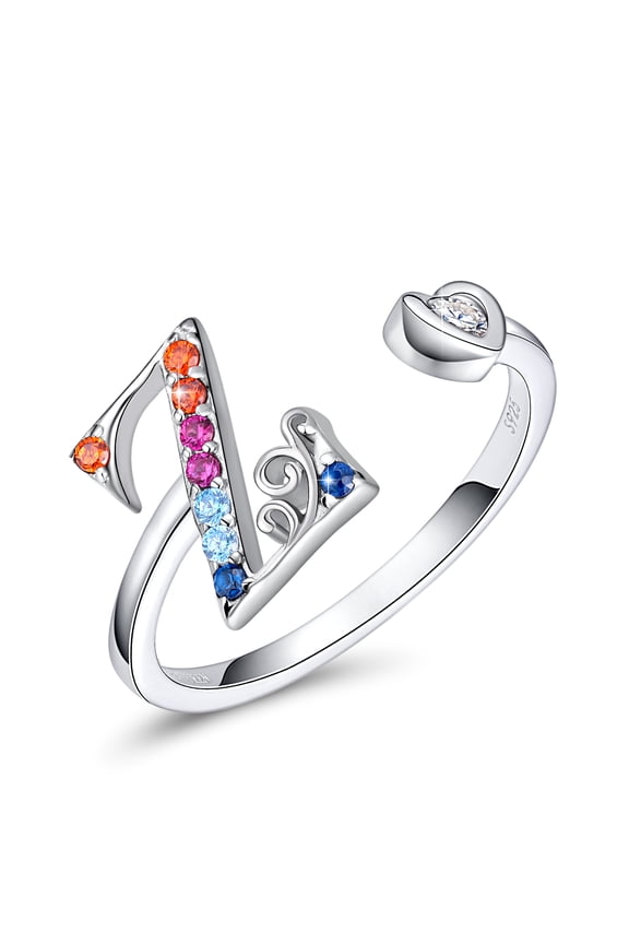 Adjustable Initial Letter Ring for Women 925 Sterling Silver Stackable Alphabet Rings