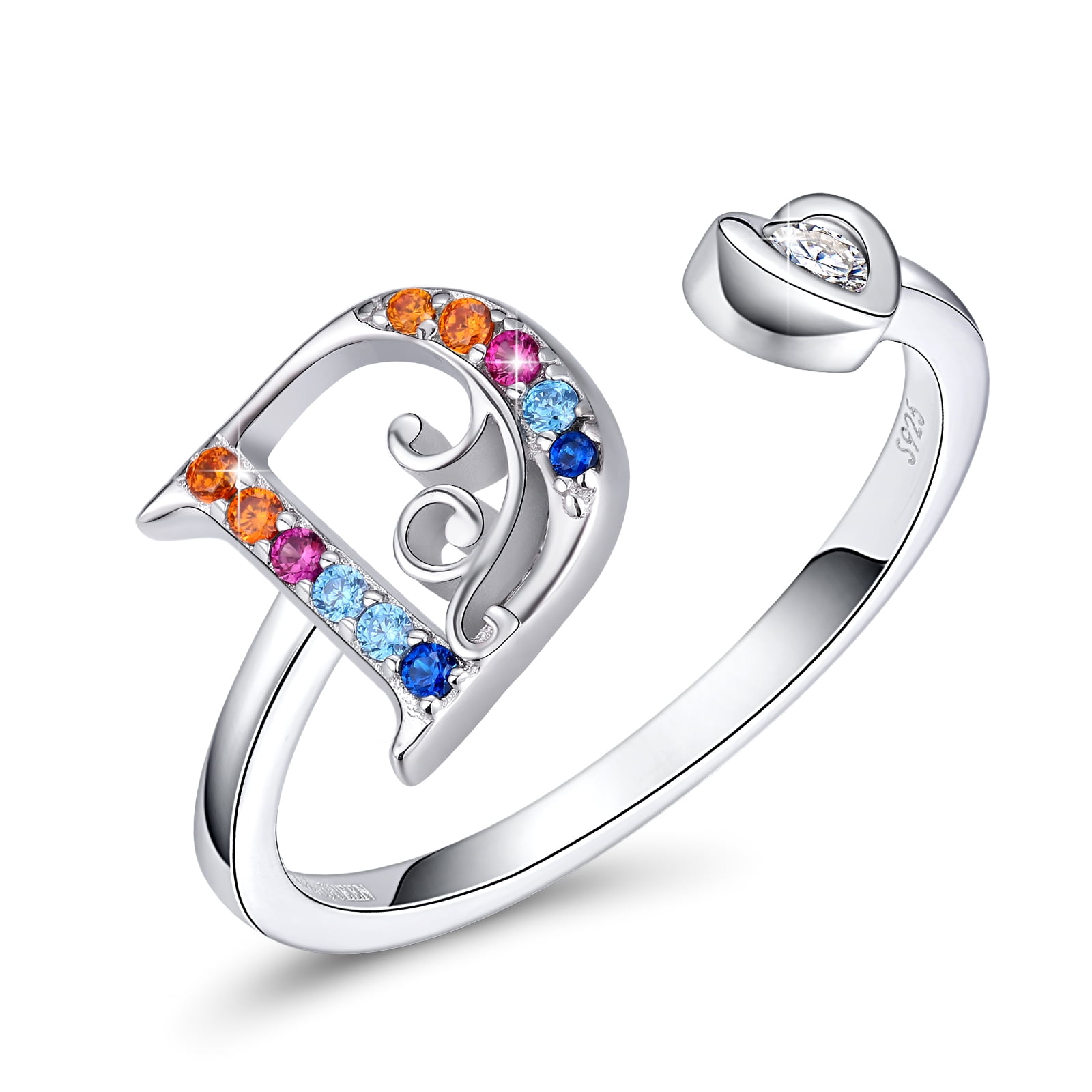 FOREVER QUEEN Adjustable Initial Letter Ring for Women 925 Sterling ...