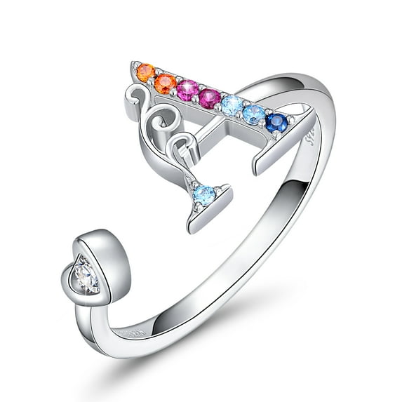 FOREVER QUEEN Adjustable Initial Letter Ring for Women 925 Sterling Silver Stackable Alphabet Rings
