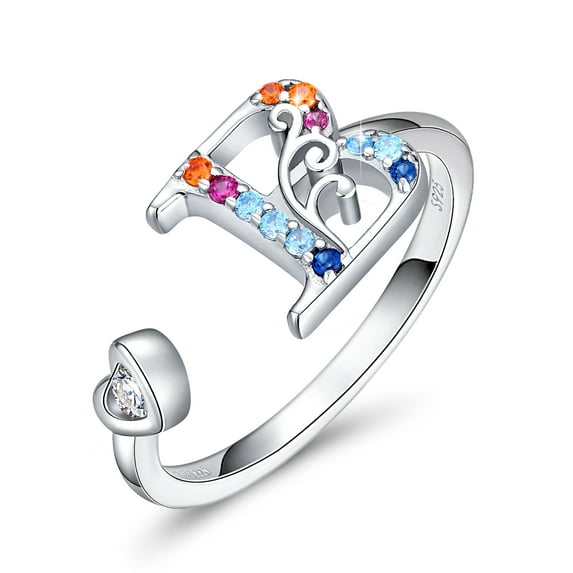 FOREVER QUEEN Adjustable Initial Letter Ring for Women 925 Sterling Silver Stackable Alphabet Rings