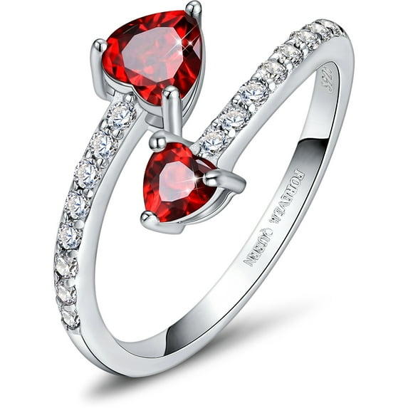 FOREVER QUEEN Birthstone Rings 925 Sterling Silver Rings Adjustable Open Heart Stones Rings For Women