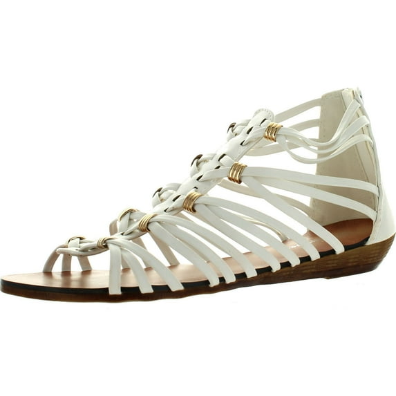 FOREVER REBEL-15 Womens Back Zip Strappy Gladiator Wedge Sandals, White, 7