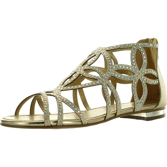 FOREVER TORY-63 Womens Cut Out Back Zip Flat Sandals, Gold, 7