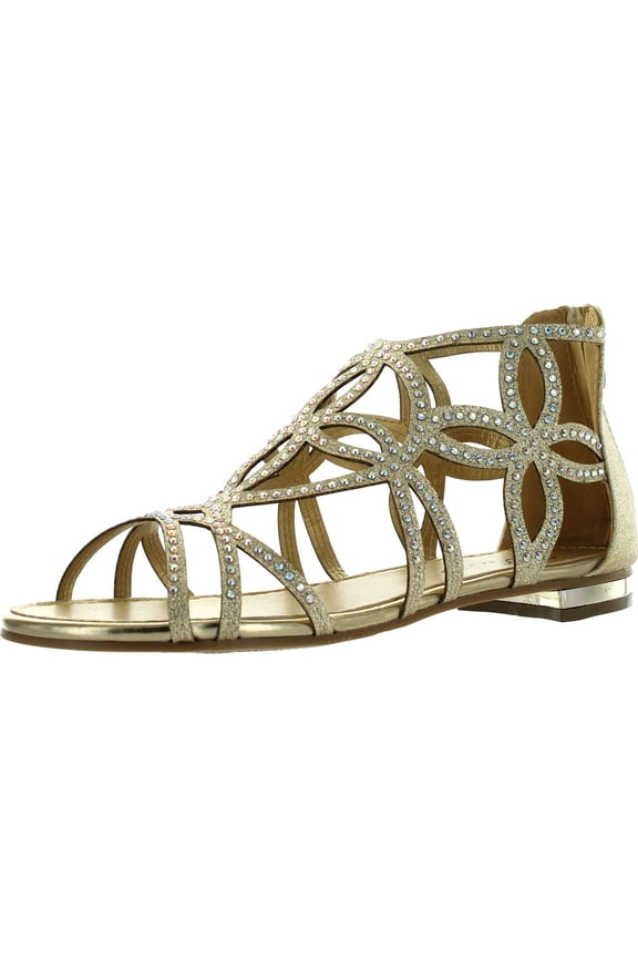 FOREVER TORY-63 Womens Cut Out Back Zip Flat Sandals, Gold, 8.5