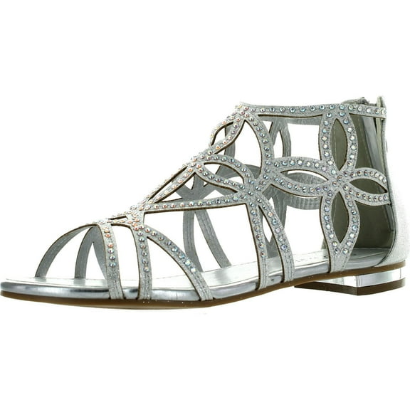 FOREVER TORY-63 Womens Cut Out Back Zip Flat Sandals, Silver, 6.5