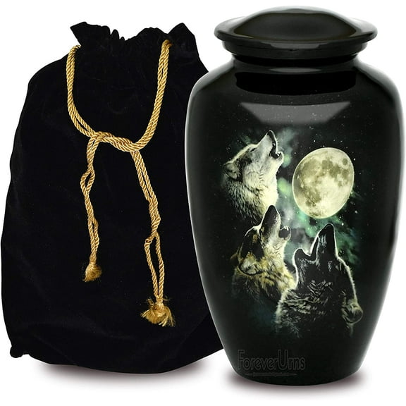 Extra Large Urns for Human Ashes, Customized 3 Wolves Adult Cremation Urn, 320 lbs with Velvet Bag.