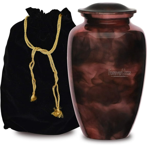 FOREVER URNS Adult Cremation Urn Brown Smoke Urn For Human Ashes, Handcrafted 220 Cu. In With Velvet Bag.