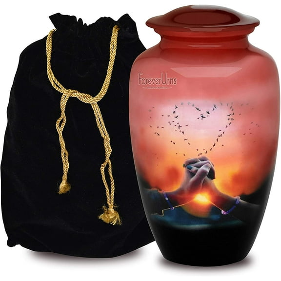 FOREVER URNS Adult Cremation Urn Couple Hand Urn For Human Ashes, Handcrafted 220 Cu. In With Velvet Bag.