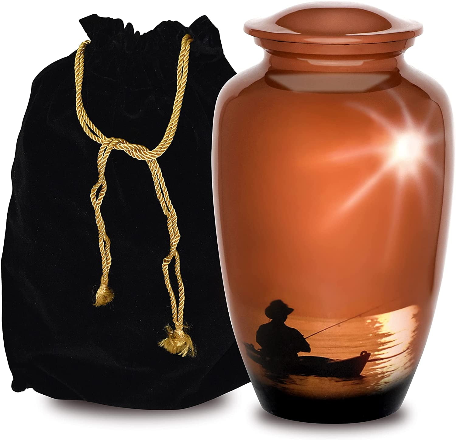 FOREVER URNS Adult Cremation Urn Fishing Urn For Human Ashes, Handcrafted 220 Cu. In With Velvet Bag.