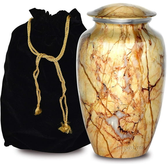 FOREVER URNS Adult Cremation Urn Stone Pictured Urn For Human Ashes, Handcrafted 220 Cu. In With Velvet Bag.