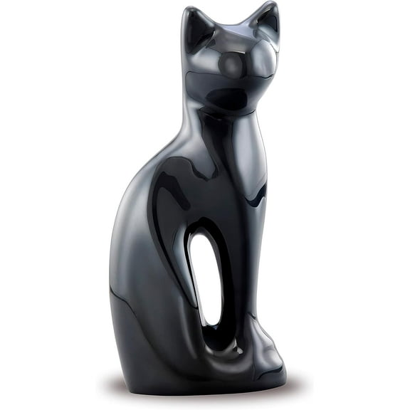 FOREVER URNS Cat Cremation Urn for Ashes Ebony Cat Urn with Velvet Protection Bag 15 Cu. in. (Grey)