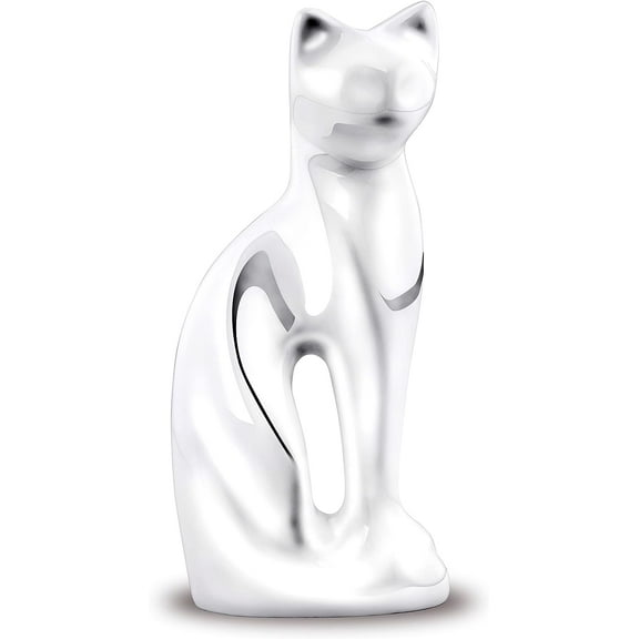 FOREVER URNS Cat Cremation Urn for Ashes Ebony Cat Urn with Velvet Protection Bag 15 Cu. in. (White)