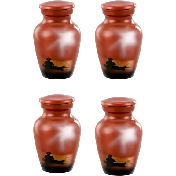 FOREVER URNS Keepsake Urn – A Finshing Man Small Keepsake Qnty 4 - Keepsake Urn for Human Ashes with 1 Velvet Box-Mini Keepsake Urn - Affordable Keepsake Urn
