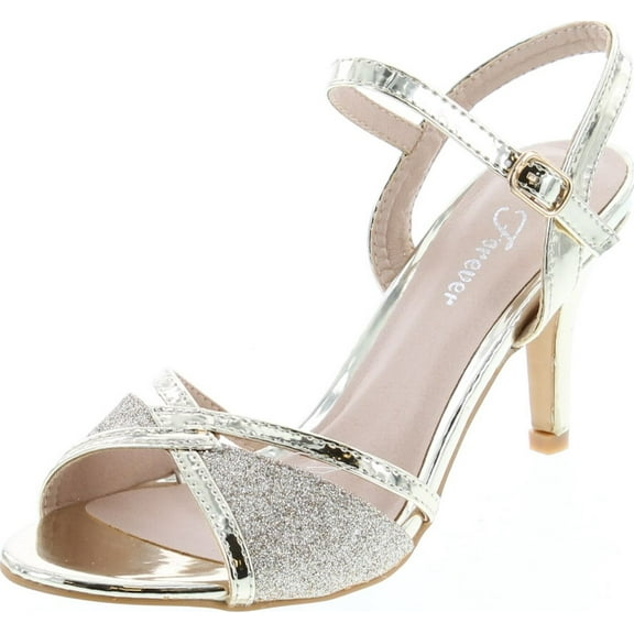 FOREVER Villa-04 Women's Glitter Metallic Ankle Strap Buckle Wrapped Heel Sandals