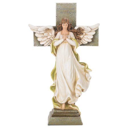 Joseph's Studio by Roman Inc., MEMORIAL ANGEL WITH CROSS, Garden Collection, Religious Statue, Holy Family, Memorial, Angel, Patron Saint, Garden Dcor 3x7x12