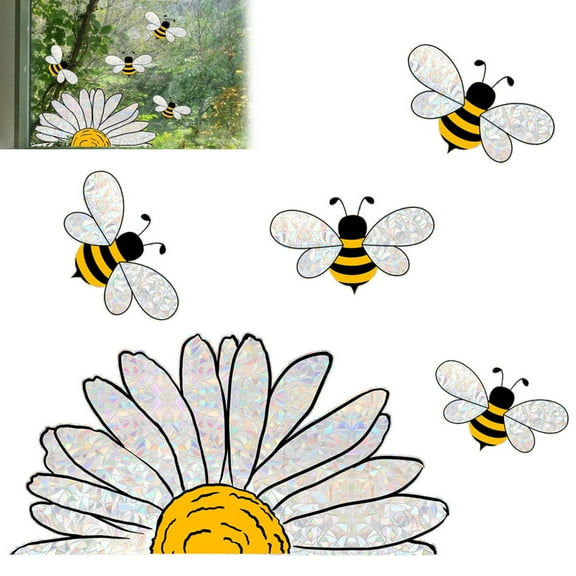 FORGE- Adorable Bees Style Glass Sticker Sunflower Personalized Window Cling Wall Decor