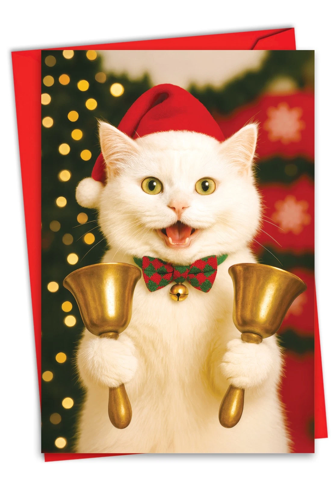 FORGE- Christmas Greeting Card W/ Envelope (1 Card) Happy Holidays Cat Notes - Bells