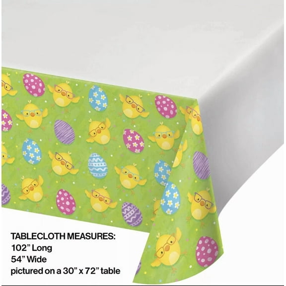 FORGE- Happy Easter Eggs Chicks Tablecover Tablecloth Plastic 54" X 102" Border Print