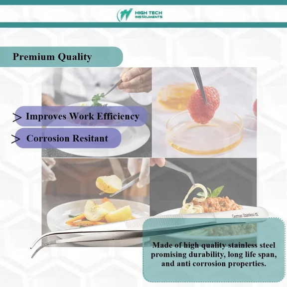 FORGE- Kitchen Tweezers Food Tongs Cooking & Plating 6" Angled Serrated Tips Fine Steel