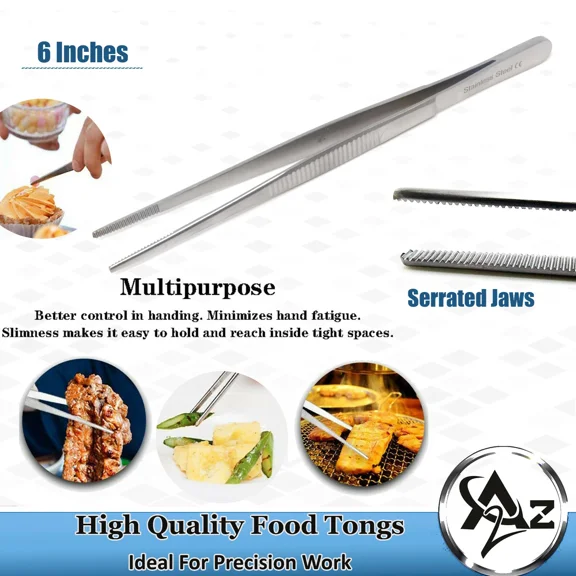 FORGE- New 6" Stainless Steel Kitchen Tongs,Food Cooking/Grill Steak Fish Non Stick Bbq