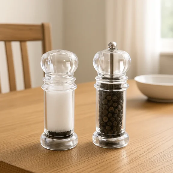 FORGE- Salt Shaker & Pepper Mill Set Promotional Priced Acrylic Clear Plastic